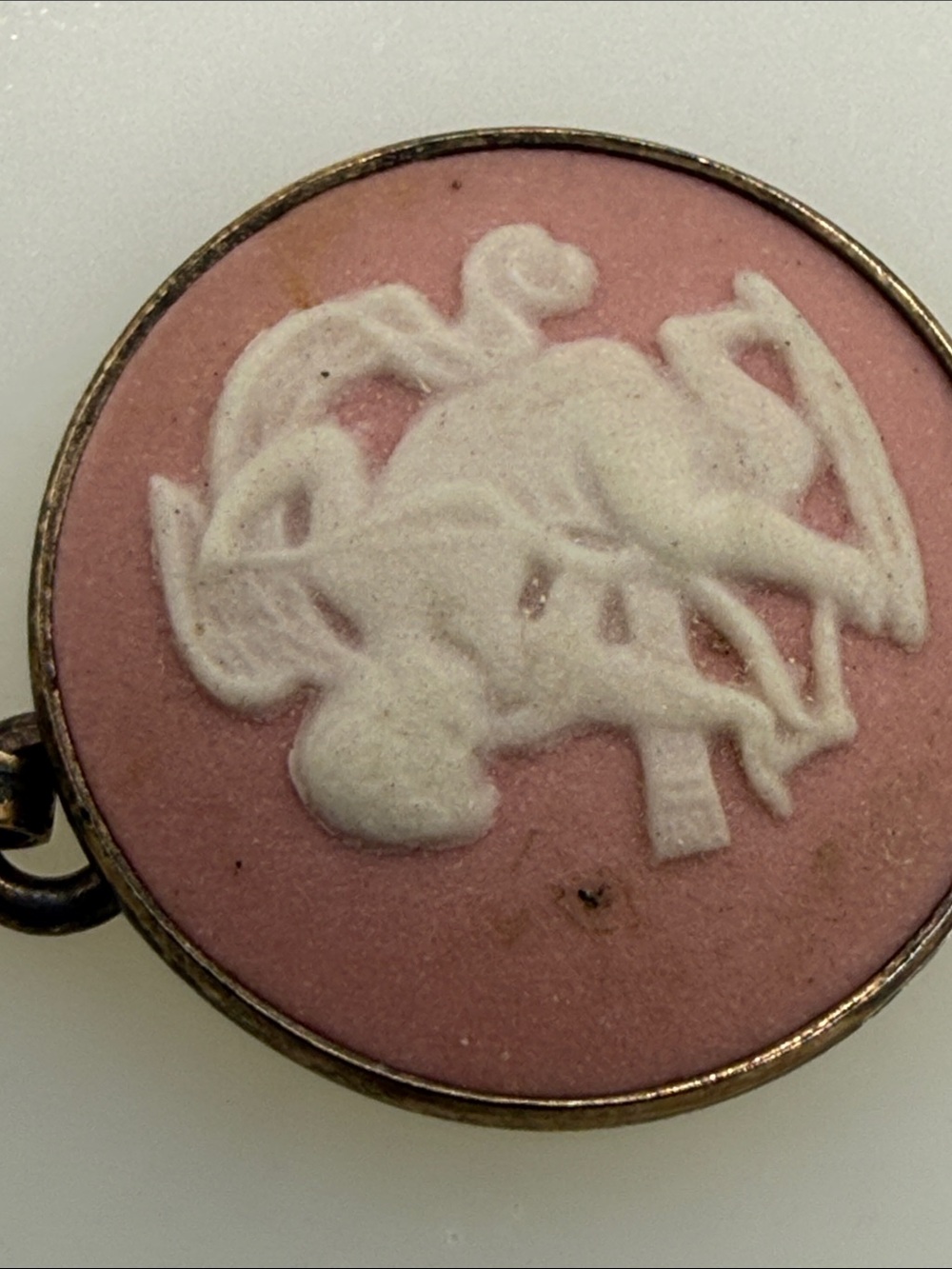 Antique sterling silver Pink lilac Wedgewood Cameo Disc Pendant charm cherub ⭐️ - Picture 6 of 16